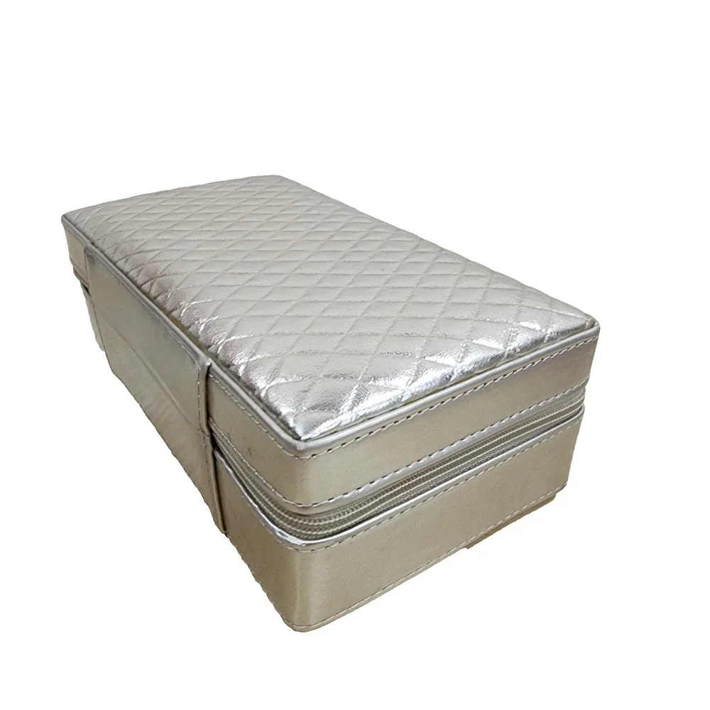 Tuscan Designs Travel Jewelry Case Box Gold Silver Quilted Faux Leather Vanity